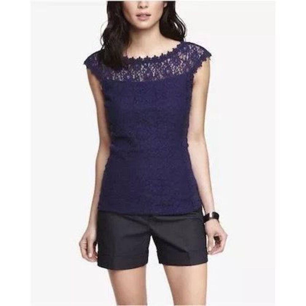 ✨EXPRESS Women's Crochet Lace Trim Black Sz Medium Top Blouse✨